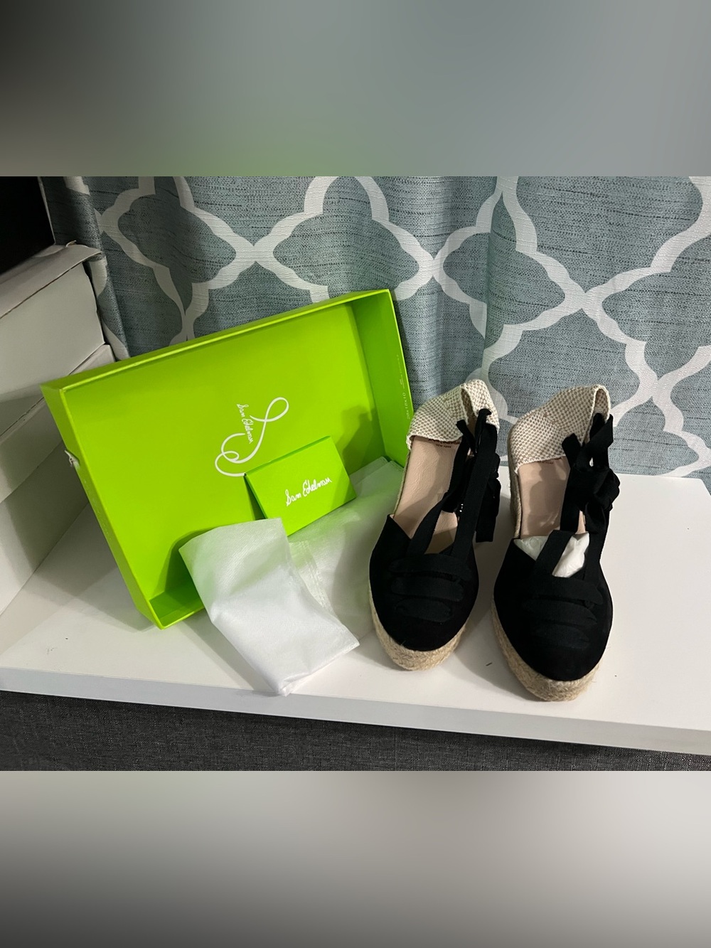 Sam Edelman Black Espadrille Wedge Sandals with Natural Jute Trim